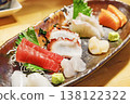A colorful assortment of sashimi: tuna, octopus, and salmon 138122322