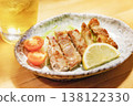 Grilled thick slices of juicy pork belly with lemon. 138122330