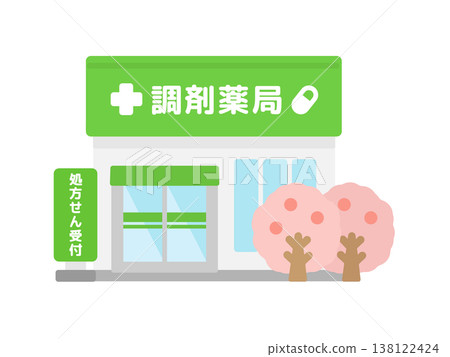 藥局建築,櫻花,插圖 藥局建築,櫻花,插圖 138122424