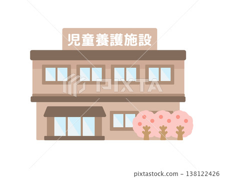 Children's welfare facility building, cherry blossoms, illustration Children's welfare facility building, cherry blossoms, illustration 138122426