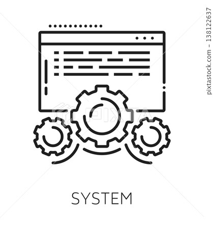 Business LMS software line icon. Business training program outline symbol, learning management system vector icon. LMS technology innovation pictogram with app or program window and cogwheels Business LMS software line icon. Business training program outline symbol, learning management system vector icon. LMS technology innovation pictogram with app or program window and cogwheels 138122637