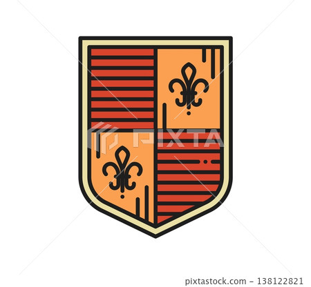 Heraldry shield with royal lilly color line icon or sign. Royal heraldry outline sign, vintage medieval symbol. Ancient crest icon 138122821