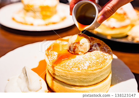 Pancakes and syrup [A trendy dessert that's very popular among women right now] 138123147