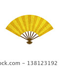 Watercolor illustration of a golden fan 138123192