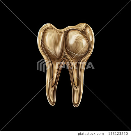Golden Tooth with Intricate Details on Black, High-Quality Dental Illustration, Precision 138123250
