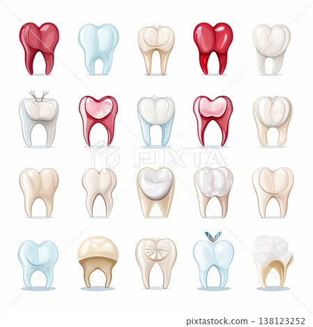 Tooth Collection Dental Health and Hygiene, Creative Tooth Illustrations for Dental Care Tooth Collection Dental Health and Hygiene, Creative Tooth Illustrations for Dental Care 138123252