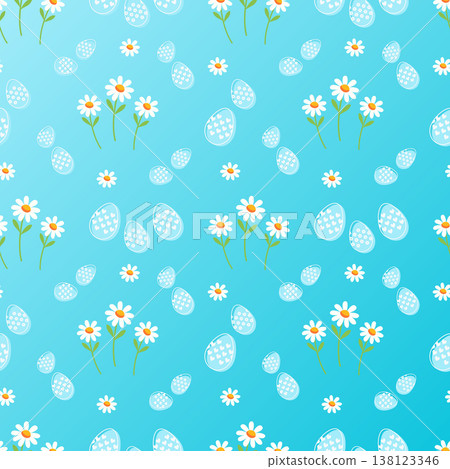 Easter seamless pattern with spring flowers and eggs vector illustration. 138123346