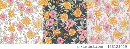 Handwriting Flower Seamless pattern. 138123429