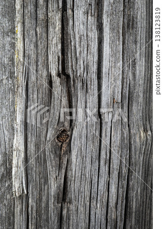 Aged Timber Surface With Vertical Grain And Knot Detail 138123819