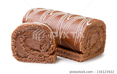 Chocolate cake roll on a white background. Isolated Chocolate cake roll on a white background. Isolated 138123922