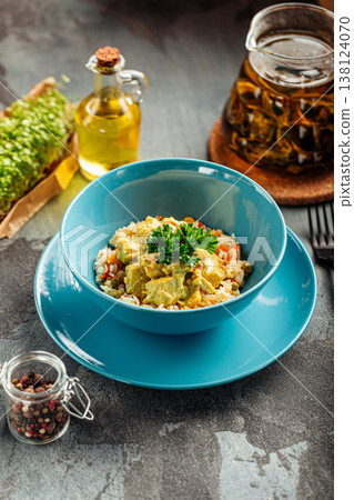 Chicken fried rice with vegetables in bowl 138124070