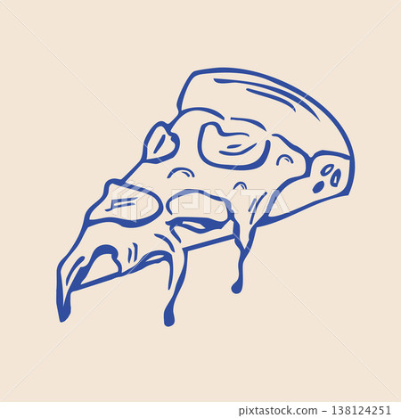 Hand Drawn Pizza Slice Doodle. Vector Line Art Illustration 138124251