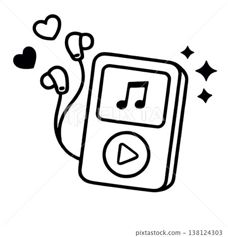 Music player earphone heart note play button simple black white digital cute Music player earphone heart note play button simple black white digital cute 138124303