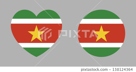 National flag of Suriname heart shaped, round icon set. Suriname flag circle, heart flat button, sticker. Flag of Suriname background, banner, badge. National flag of Suriname heart shaped, round icon set. Suriname flag circle, heart flat button, sticker. Flag of Suriname background, banner, badge. 138124364