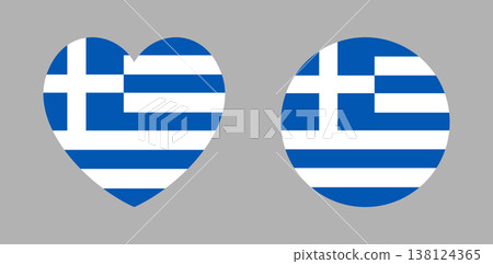 Greece flag in round, heart shapes badge, sticker. National sign. Set of circle, heart shaped flag button, banner, icon. Travel symbol. Greece flag in round, heart shapes badge, sticker. National sign. Set of circle, heart shaped flag button, banner, icon. Travel symbol. 138124365
