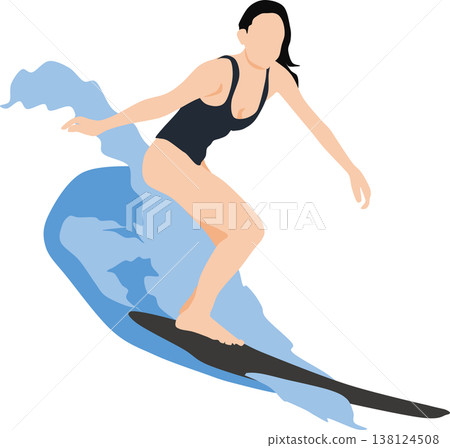 Illustration of a woman surfing on rough waves Illustration of a woman surfing on rough waves 138124508