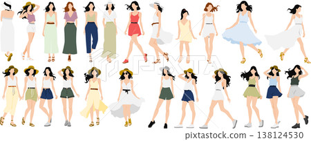 一個穿著夏天衣服的女人的插圖 一個穿著夏天衣服的女人的插圖 138124530