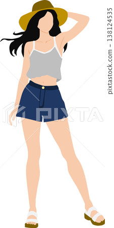 一個穿著夏天衣服的女人的插圖 138124535