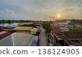 Golden Sunset Over Riverside Village Neighborhood with Calm Atmosphere 138124905