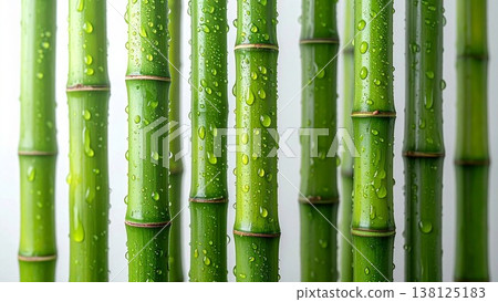 鮮嫩翠綠的竹子,點綴著晶瑩的水珠,白色背景,高清特寫。 鮮嫩翠綠的竹子,點綴著晶瑩的水珠,白色背景,高清特寫。 138125183