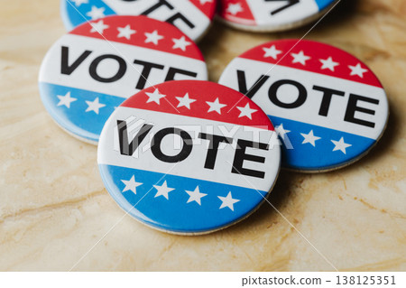 close view of vote badges on marble background close view of vote badges on marble background 138125351