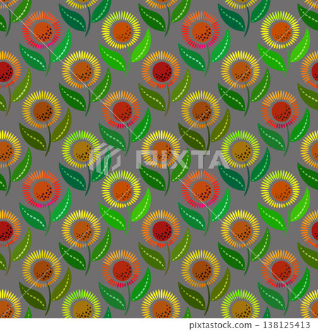 Seamless pattern bright colorful flowers on dark gray background. Summer floral design 138125413