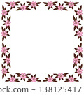 Square frame of pink flowers and brown leaves 138125417