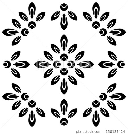 Black square seamless pattern Folklore plant 138125424