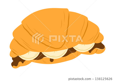 Croissant sandwich with chocolate and banana. Flat vector illustration isolated on white background Croissant sandwich with chocolate and banana. Flat vector illustration isolated on white background 138125626