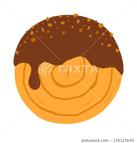 Cromboloni round croissant with chocolate glaze. Flat isolated vector illustration 138125630