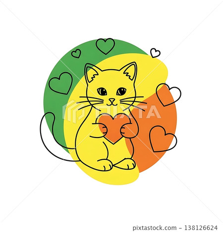 Cute Yellow Cat Holding Heart. 138126624
