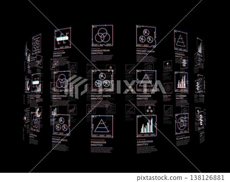 A curved, futuristic data analysis interface 138126881