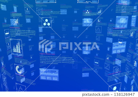 A data analysis dashboard bathed in blue light 138126947