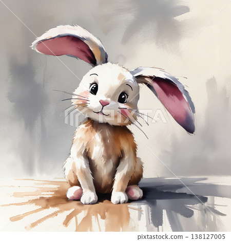 Charming watercolor painting of a cute baby rabbit with large ears and expressive eyes, featuring soft textures and a warm palette. Charming watercolor painting of a cute baby rabbit with large ears and expressive eyes, featuring soft textures and a warm palette. 138127005