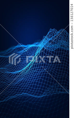 Abstract cyber ai background digital design with wireframe landscape grid line. 3D mountain and futuristic technology topographic big data concept. Abstract cyber ai background digital design with wireframe landscape grid line. 3D mountain and futuristic technology topographic big data concept. 138127014