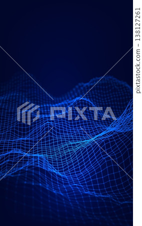 Abstract cyber ai background digital design with wireframe landscape grid line. 3D mountain and futuristic technology topographic big data concept.  138127261