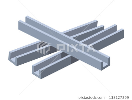 Building material. Heap of metal construction beams. Cartoon supplies for buildings works. Construction concept. Illustration can be used for construction sites or illustrate renovation works Building material. Heap of metal construction beams. Cartoon supplies for buildings works. Construction concept. Illustration can be used for construction sites or illustrate renovation works 138127299