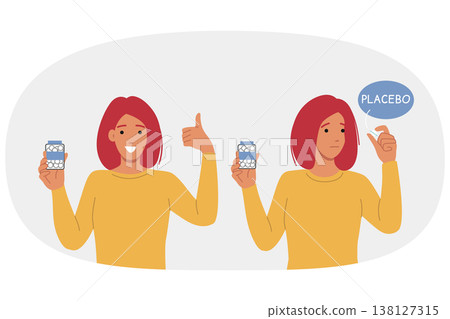 Placebo pills in hands of woman consuming pacifier medicine for psychological improvement Placebo pills in hands of woman consuming pacifier medicine for psychological improvement 138127315