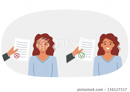 Document with permission or prohibition near woman who received notice from tax department Document with permission or prohibition near woman who received notice from tax department 138127317