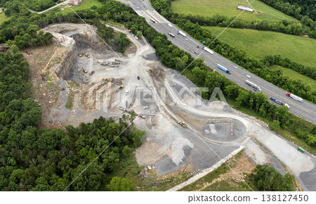 Large quarry with processing plant for crushed stone. Extracting of natural resources for construction industry Large quarry with processing plant for crushed stone. Extracting of natural resources for construction industry 138127450