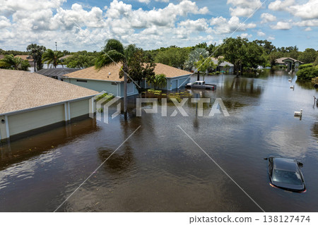 Hurricane Debby flooded cars and homes in Laurel Meadows community in Sarasota, Florida. Aftermath of natural disaster Hurricane Debby flooded cars and homes in Laurel Meadows community in Sarasota, Florida. Aftermath of natural disaster 138127474