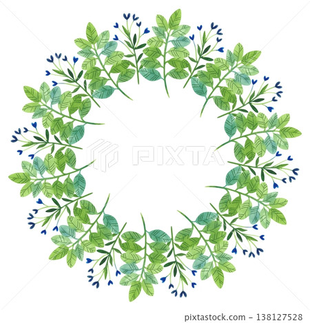 Round frame with watercolor illustrations of summer plants, wildflowers, branches and leaves. Round frame with watercolor illustrations of summer plants, wildflowers, branches and leaves. 138127528