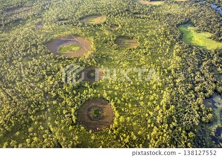 Florida wetlands with water between green wild vegetation. Tropical ecosystem at sunset Florida wetlands with water between green wild vegetation. Tropical ecosystem at sunset 138127552