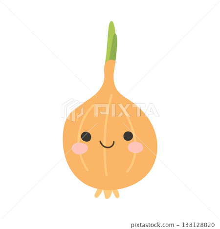 Onion cartoon illustration and food vector isolated with healthy plant vegetable. Cooking cute design and onion character icon with smile face cartoon. Natural onion farm and nutrition food Onion cartoon illustration and food vector isolated with healthy plant vegetable. Cooking cute design and onion character icon with smile face cartoon. Natural onion farm and nutrition food 138128020