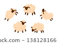 Set of cute white fluffy sheep with curly wool in different poses. Simple flat style, isolated on white. Great for farm, livestock, and nursery projects 138128166