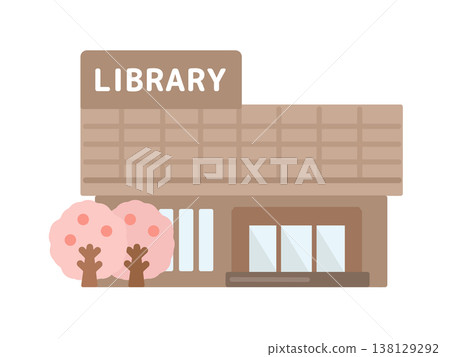 圖書館建築、櫻花、插圖 圖書館建築、櫻花、插圖 138129292