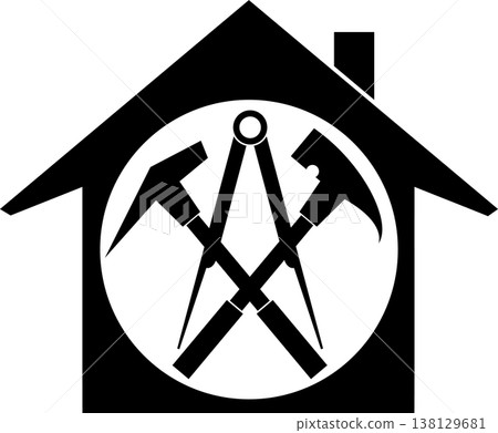 House, roofing tools, tools, roofer, logo, sticker 138129681