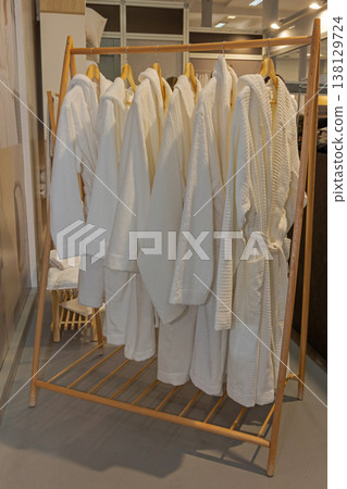 White Bathrobe Wood Stand White Bathrobe Wood Stand 138129724
