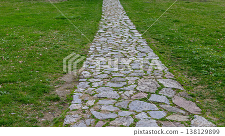 Stone Pathway Grass Park Stone Pathway Grass Park 138129899