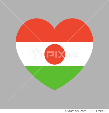 Flag of Niger heart shaped sticker, badge. Flag icon in heart shape. National Niger flag button, banner. Flag of Niger heart shaped sticker, badge. Flag icon in heart shape. National Niger flag button, banner. 138129935